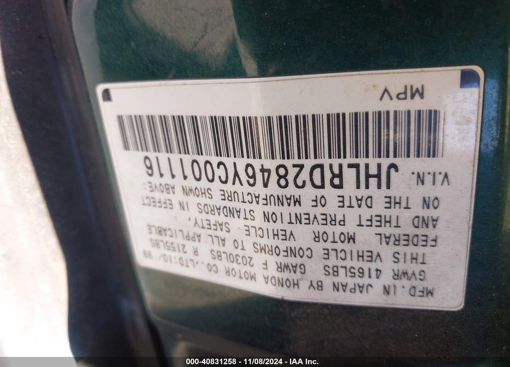 2000 HONDA CR-V LX VIN: JHLRD2846YC001116