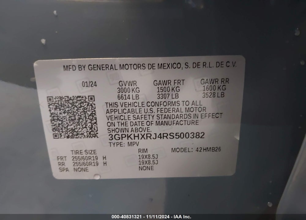 2024 HONDA PROLOGUE TOURING VIN: 3GPKHXRJ4RS500382