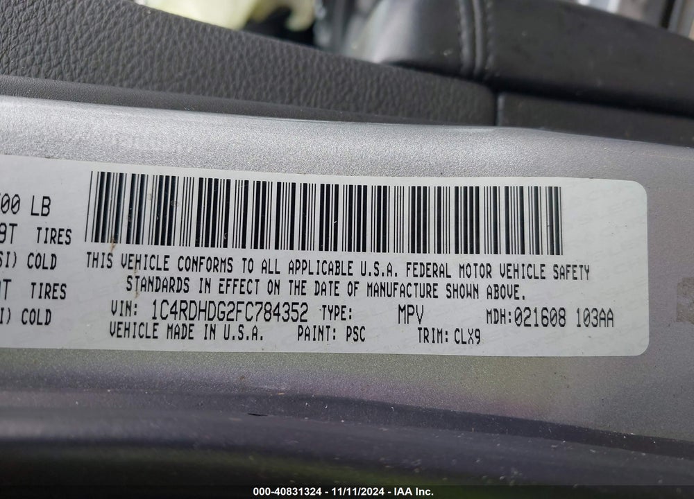 2015 DODGE DURANGO LIMITED VIN: 1C4RDHDG2FC784352