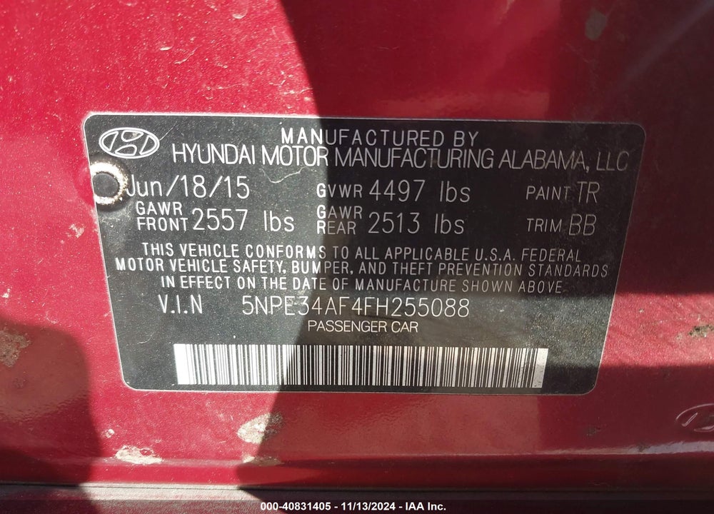 2015 HYUNDAI SONATA SPORT VIN: 5NPE34AF4FH255088