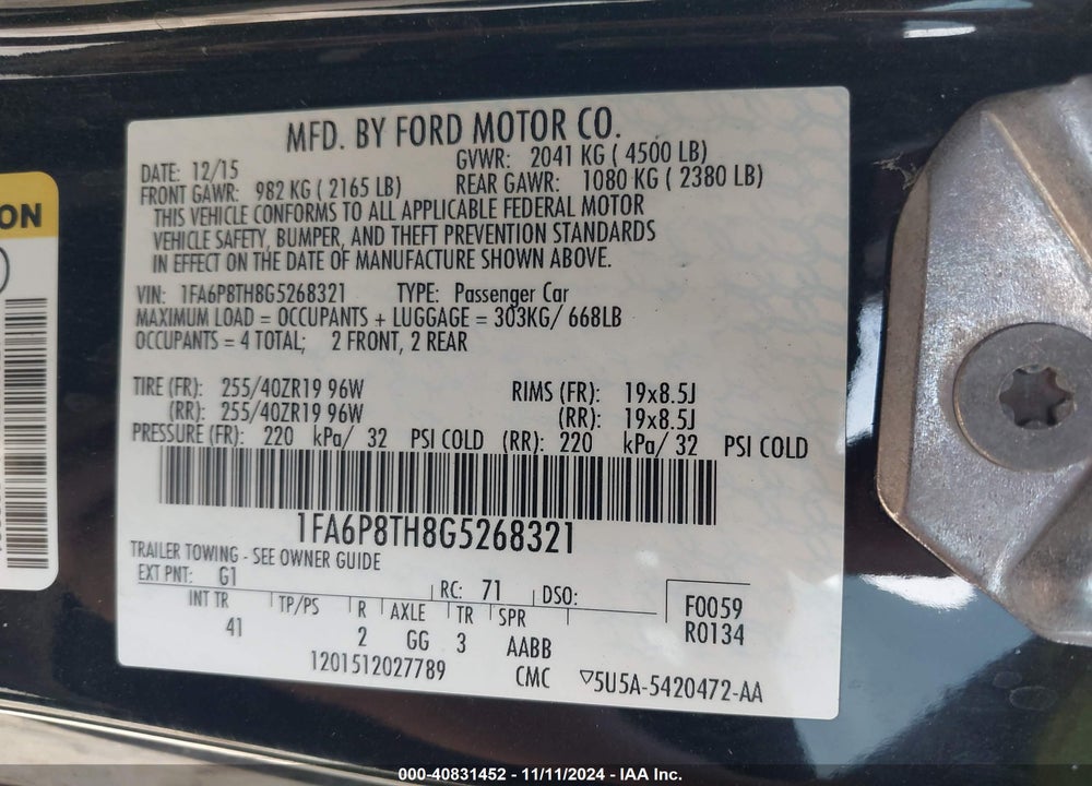 2016 FORD MUSTANG ECOBOOST VIN: 1FA6P8TH8G5268321