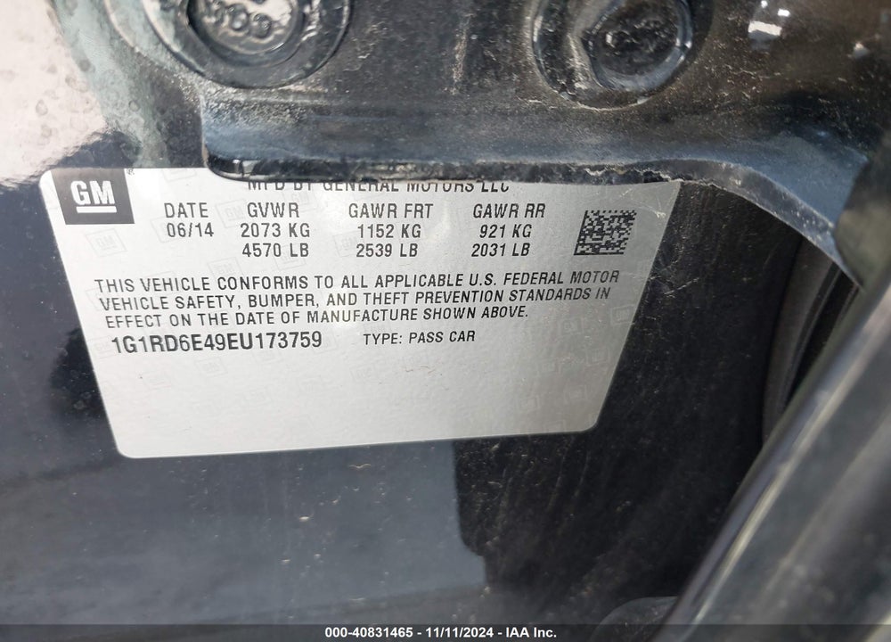 2014 CHEVROLET VOLT VIN: 1G1RD6E49EU173759