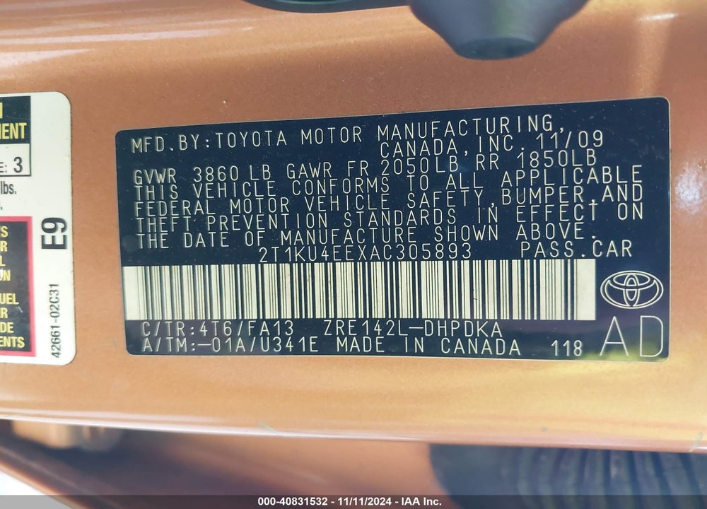 2010 TOYOTA MATRIX VIN: 2T1KU4EEXAC305893