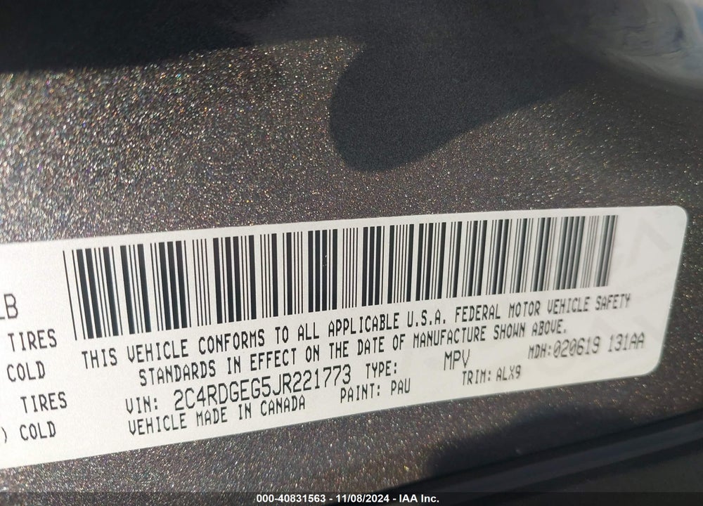 2018 DODGE GRAND CARAVAN GT VIN: 2C4RDGEG5JR221773