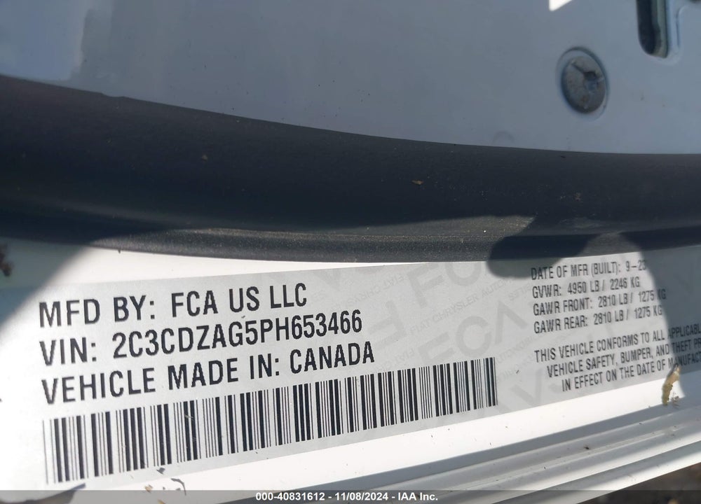 2023 DODGE CHALLENGER VIN: 2C3CDZAG5PH653466