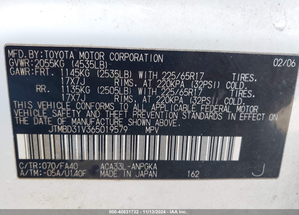 2006 TOYOTA RAV4 LIMITED VIN: JTMBD31V365019579