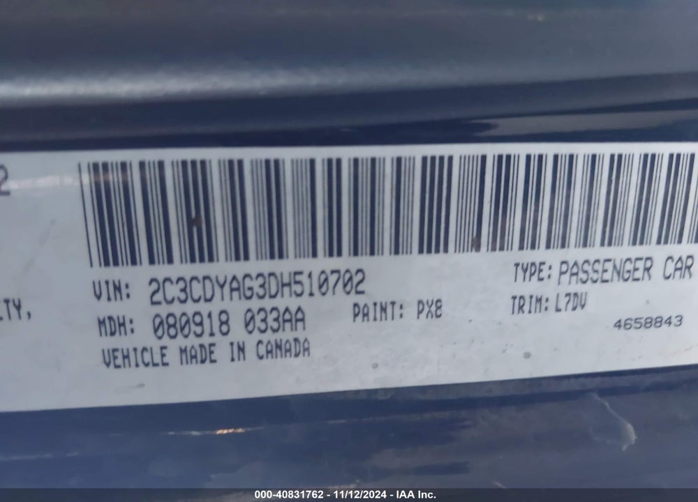 2013 DODGE CHALLENGER SXT VIN: 2C3CDYAG3DH510702