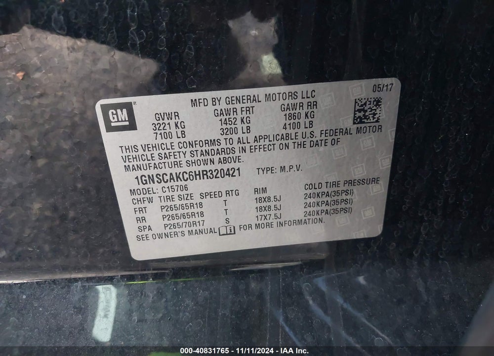2017 CHEVROLET TAHOE LS VIN: 1GNSCAKC6HR320421