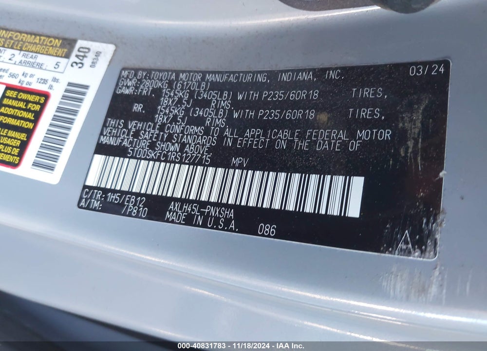 2024 TOYOTA SIENNA XSE VIN: 5TDDSKFC1RS127715
