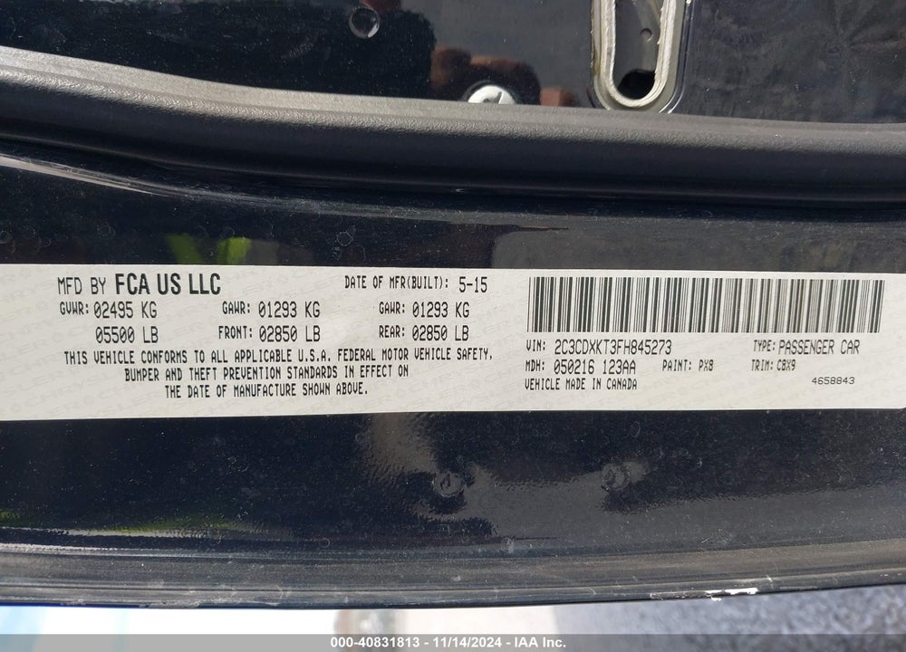 2015 DODGE CHARGER POLICE VIN: 2C3CDXKT3FH845273