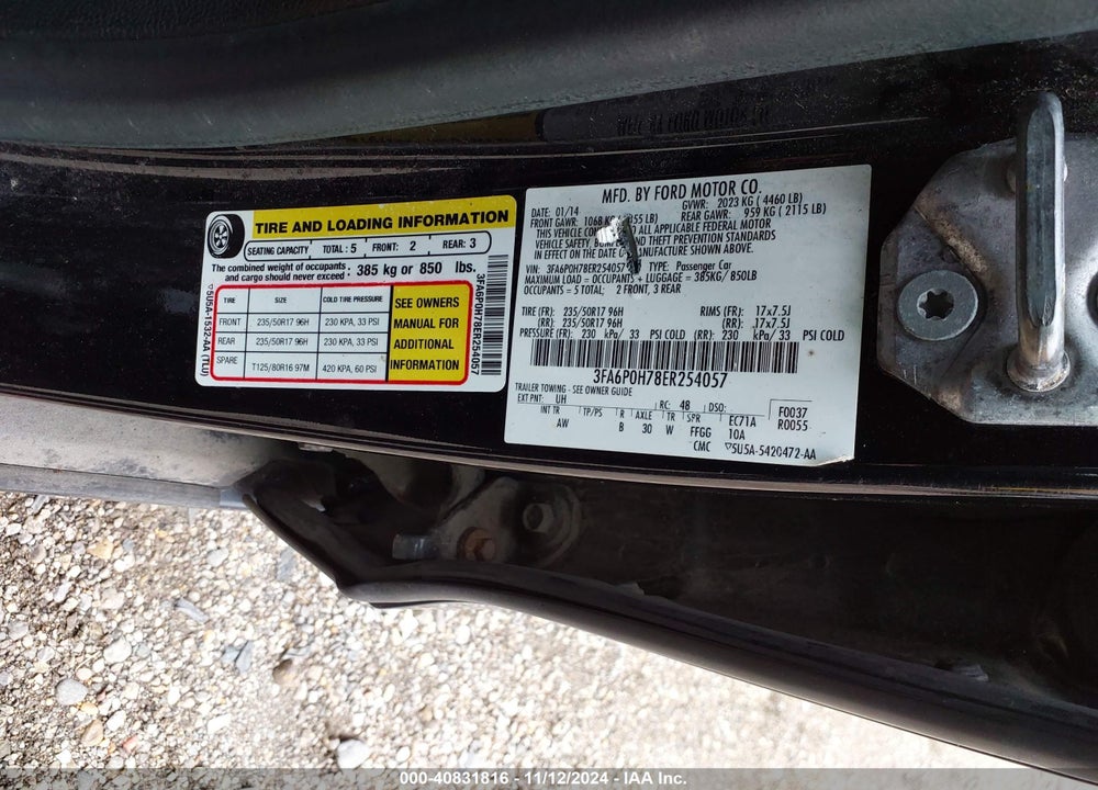 2014 FORD FUSION VIN: 3FA6P0H78ER254057