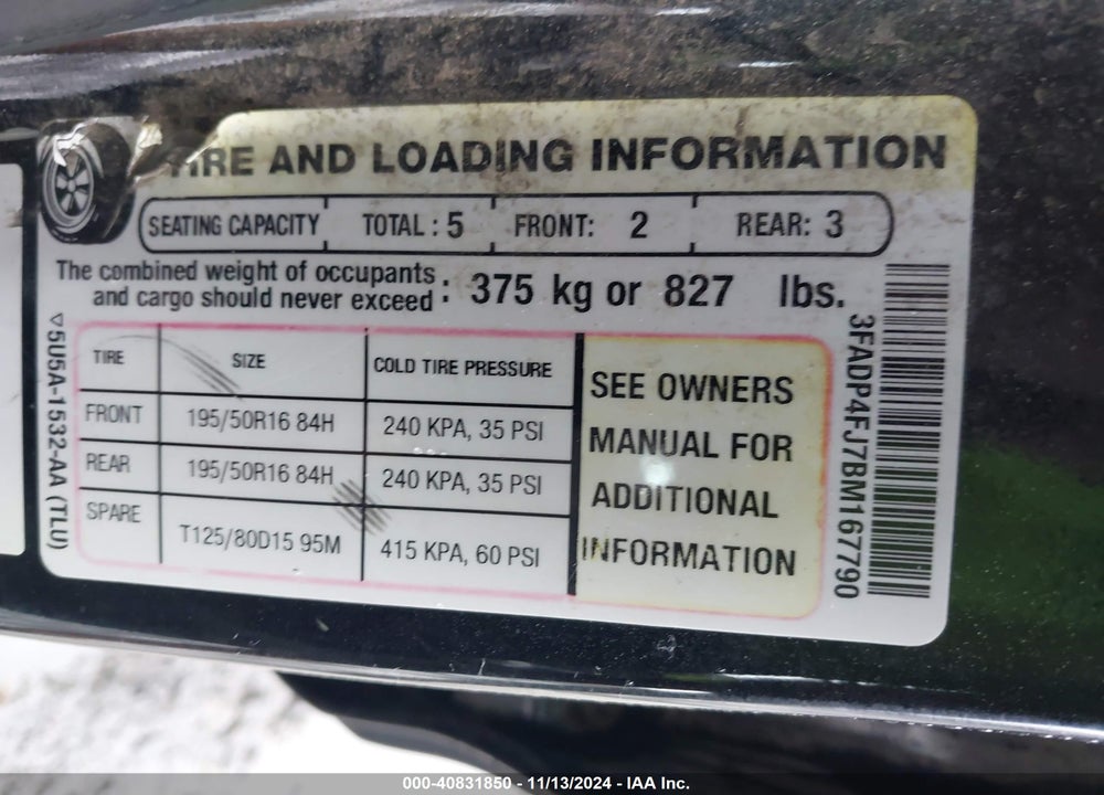 2011 FORD FIESTA SES VIN: 3FADP4FJ7BM167790