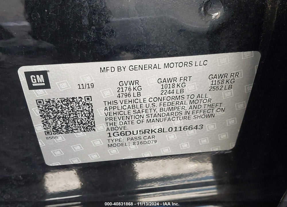 2020 CADILLAC CT5 SPORT VIN: 1G6DU5RK8L0116643