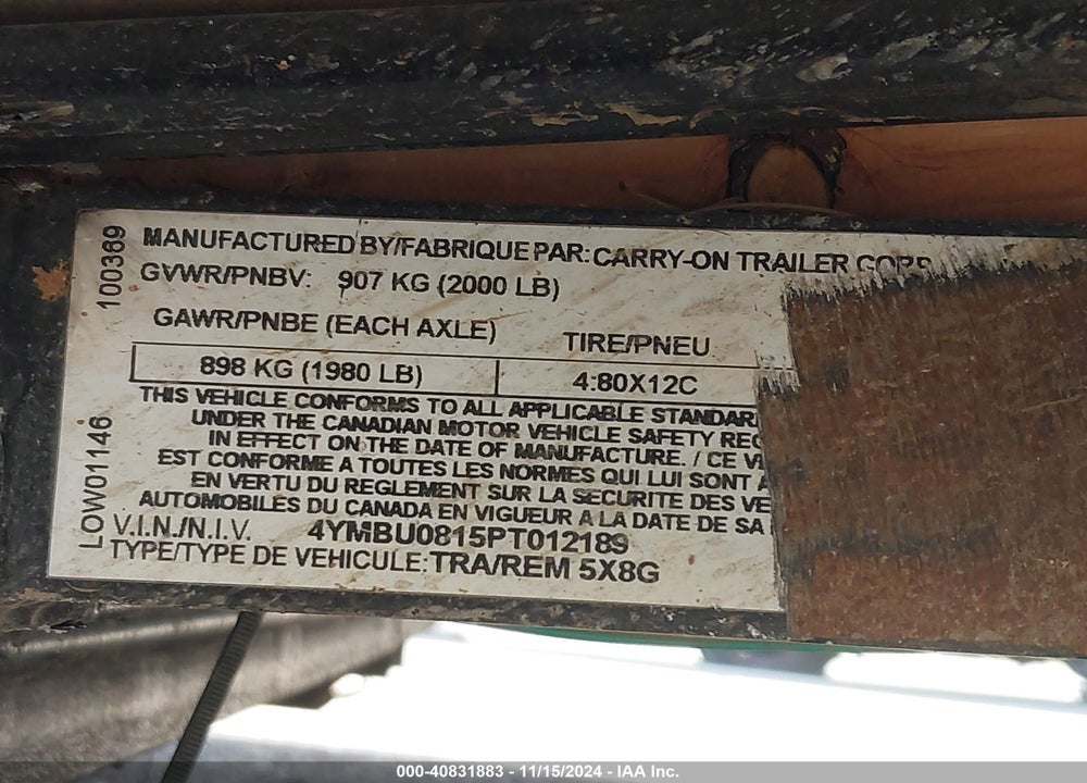 2023 CARRY ON FOOD TRAILER 5X8 VIN: 4YMBU0815PT012189
