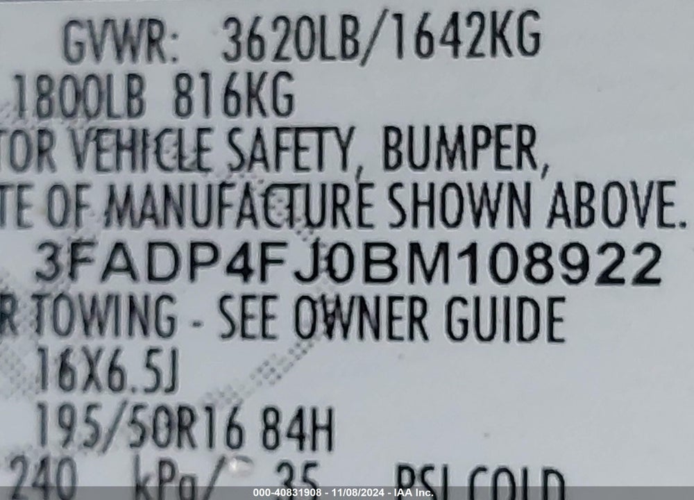 2011 FORD FIESTA SES VIN: 3FADP4FJ0BM108922