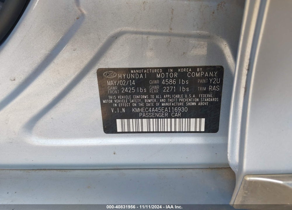 2014 HYUNDAI SONATA HYBRID VIN: KMHEC4A45EA116930