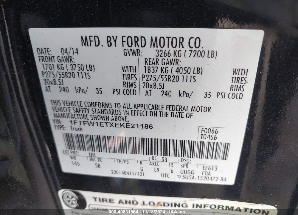 2014 FORD F-150 FX4 VIN: 1FTFW1ETXEKE21186