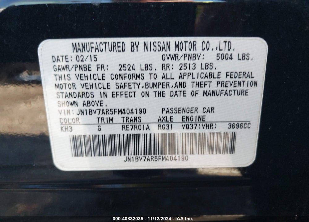 2015 INFINITI Q50 SPORT VIN: JN1BV7AR5FM404190