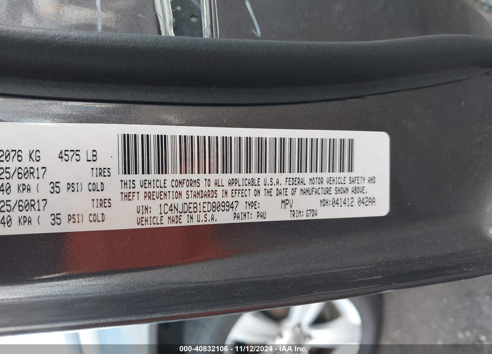 2014 JEEP COMPASS LATITUDE VIN: 1C4NJDEB1ED809947