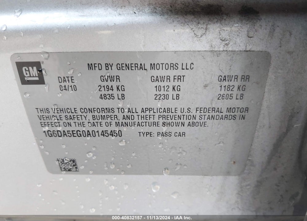 2010 CADILLAC CTS STANDARD VIN: 1G6DA5EG0A0145450