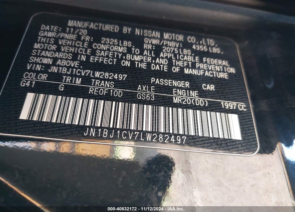 2020 NISSAN ROGUE SPORT S FWD XTRONIC CVT VIN: JN1BJ1CV7LW282497