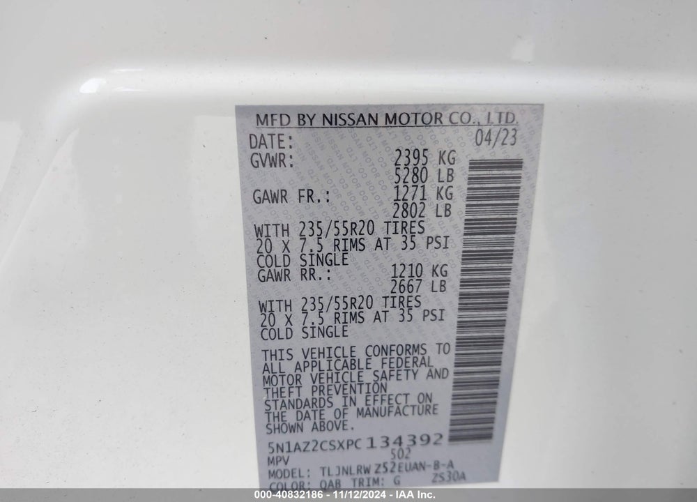 2023 NISSAN MURANO SL INTELLIGENT AWD VIN: 5N1AZ2CSXPC134392