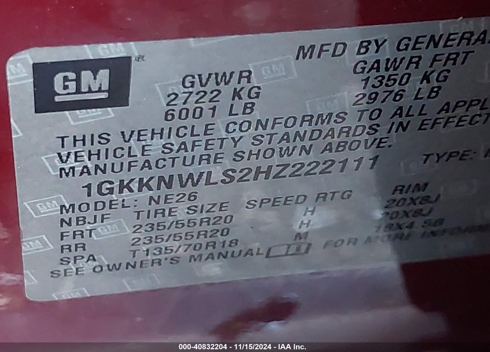 2017 GMC ACADIA SLT-2 VIN: 1GKKNWLS2HZ222111