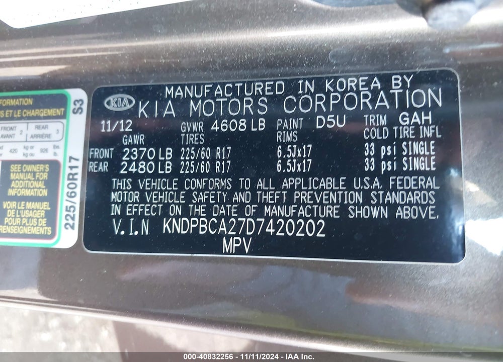 2013 KIA SPORTAGE LX VIN: KNDPBCA27D7420202