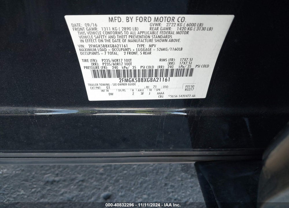 2016 FORD FLEX SE VIN: 2FMGK5B8XGBA21161