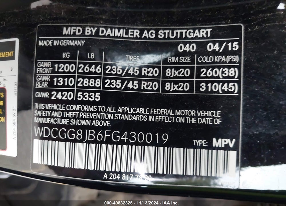 2015 MERCEDES-BENZ GLK 350 4MATIC VIN: WDCGG8JB6FG430019