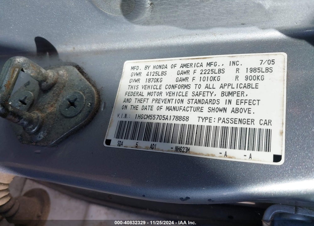 2005 HONDA ACCORD 2.4 EX VIN: 1HGCM55705A178868