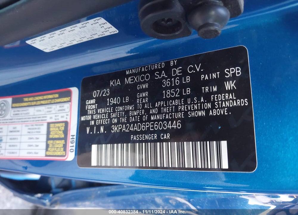 2023 KIA RIO S VIN: 3KPA24AD6PE603446