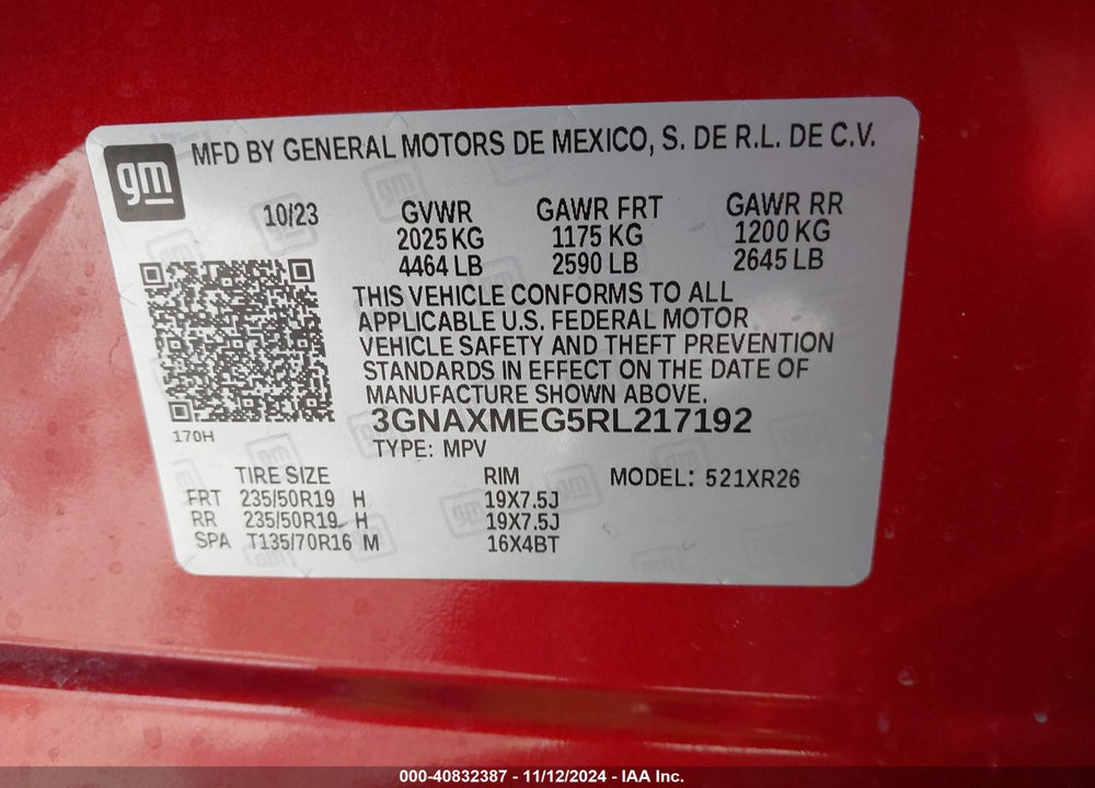 2024 CHEVROLET EQUINOX FWD RS VIN: 3GNAXMEG5RL217192