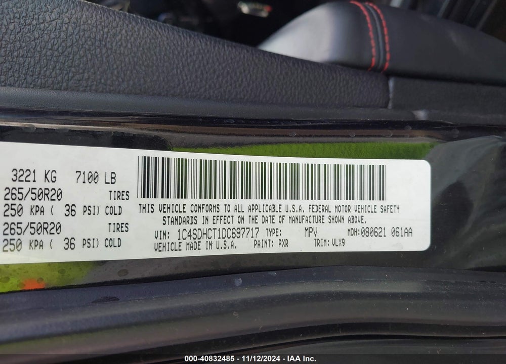2013 DODGE DURANGO R/T VIN: 1C4SDHCT1DC697717