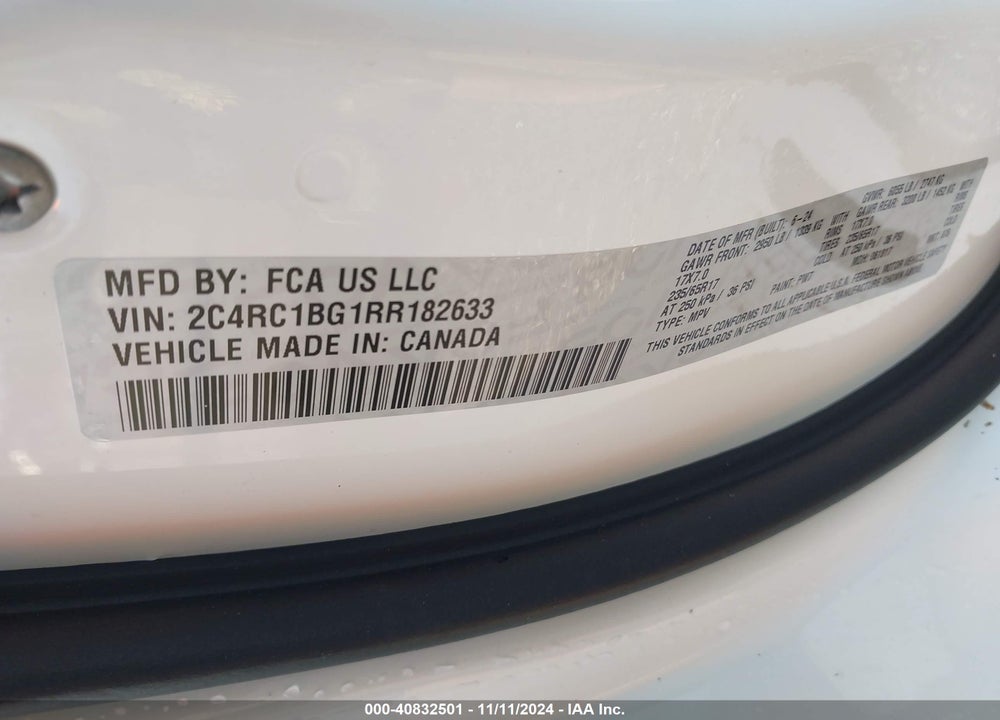 2024 CHRYSLER PACIFICA VIN: 2C4RC1BG1RR182633