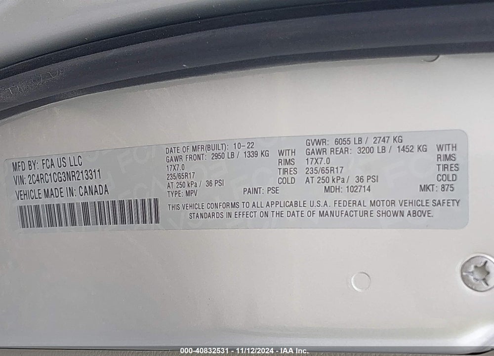2022 CHRYSLER VOYAGER LX VIN: 2C4RC1CG3NR213311