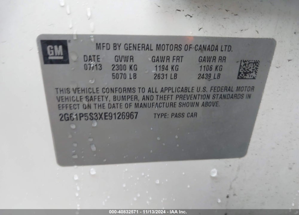 2014 CADILLAC XTS PREMIUM VIN: 2G61P5S3XE9126967