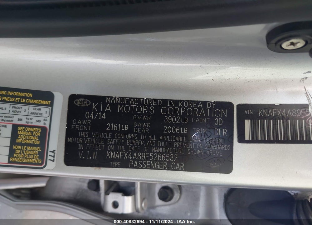 2015 KIA FORTE EX VIN: KNAFX4A89F5266532