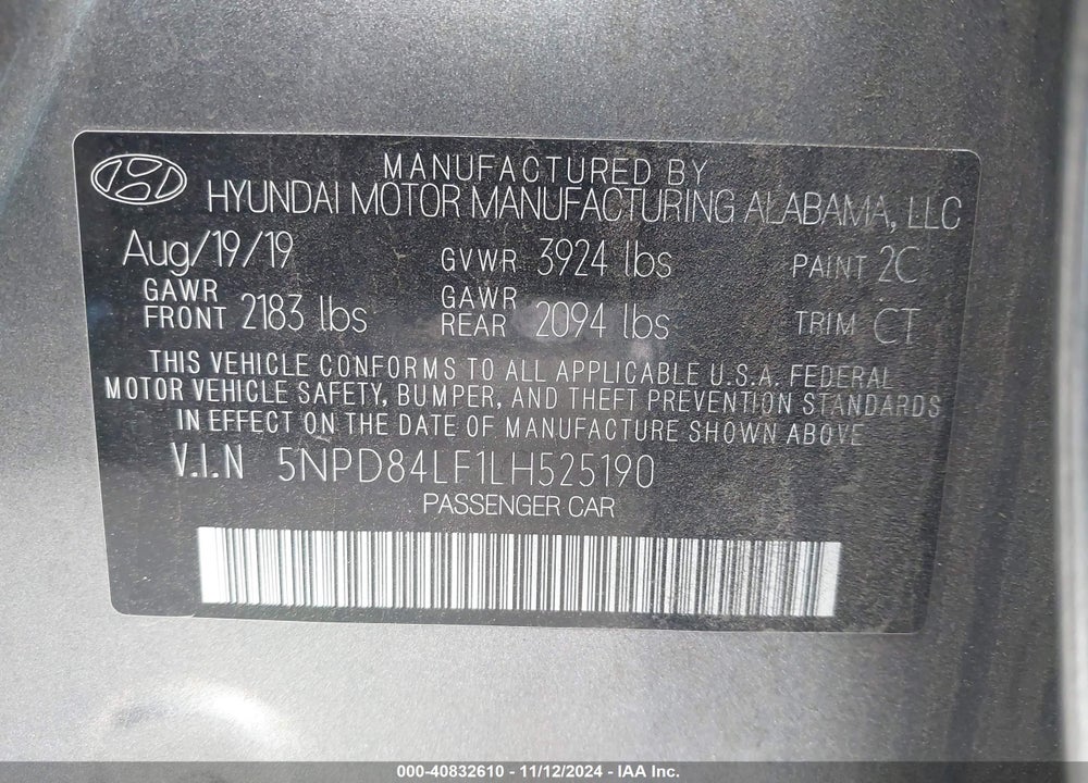 2020 HYUNDAI ELANTRA SEL VIN: 5NPD84LF1LH525190