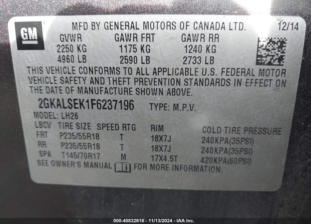 2015 GMC TERRAIN SLT-1 VIN: 2GKALSEK1F6237196