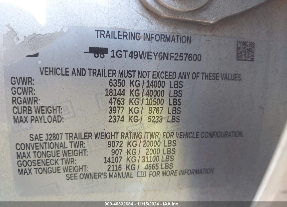 2022 GMC SIERRA 3500HD 4WD  LONG BED DENALI VIN: 1GT49WEY6NF257600