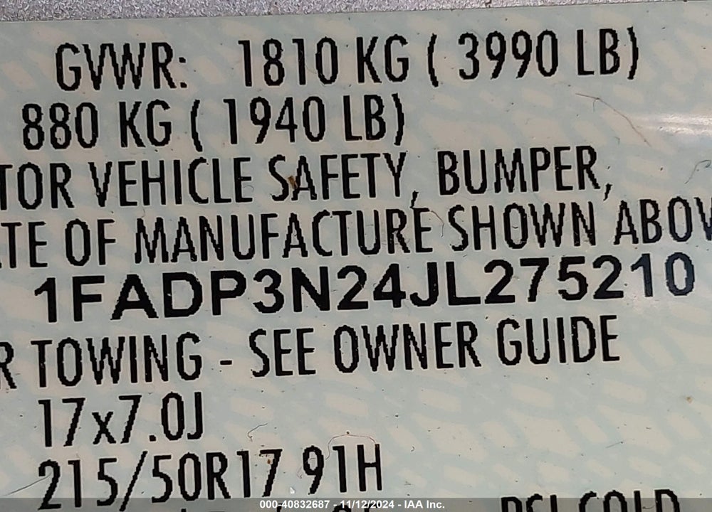2018 FORD FOCUS TITANIUM VIN: 1FADP3N24JL275210