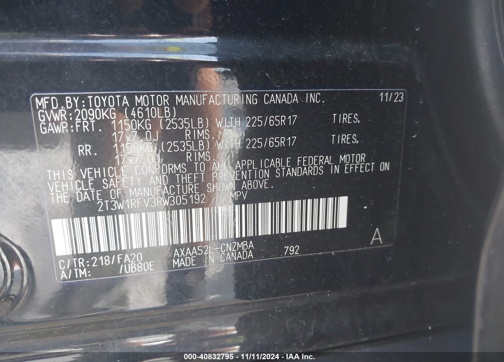 2024 TOYOTA RAV4 XLE VIN: 2T3W1RFV3RW305192