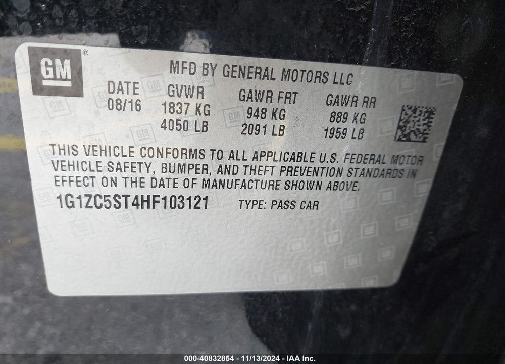 2017 CHEVROLET MALIBU VIN: 1G1ZC5ST4HF103121