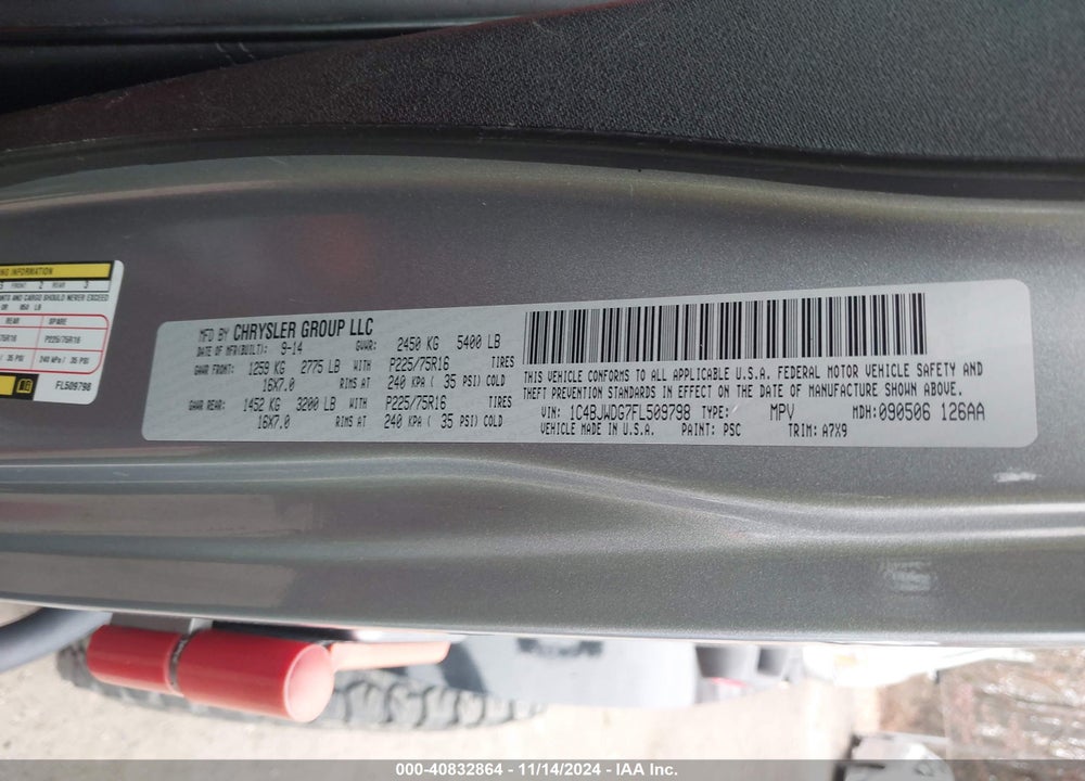 2015 JEEP WRANGLER UNLIMITED SPORT VIN: 1C4BJWDG7FL509798