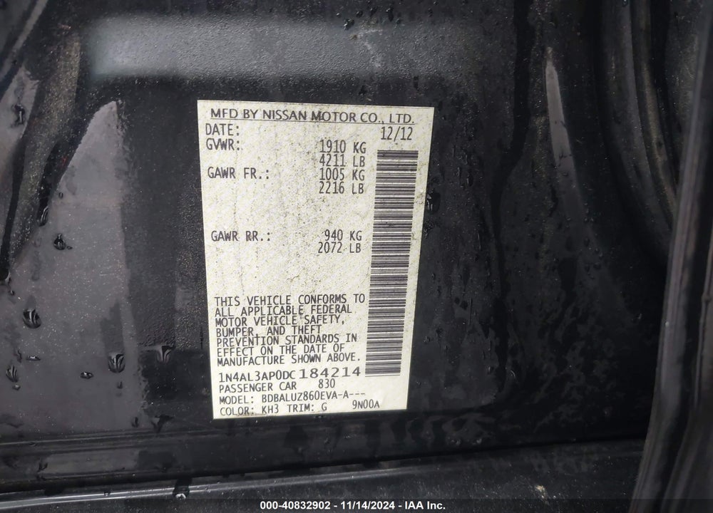 2013 NISSAN ALTIMA VIN: 1N4AL3AP0DC184214