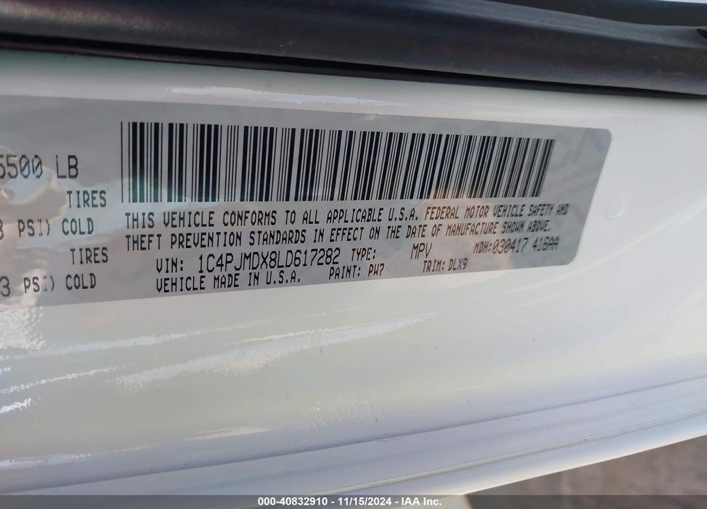 2020 JEEP CHEROKEE LIMITED 4X4 VIN: 1C4PJMDX8LD617282