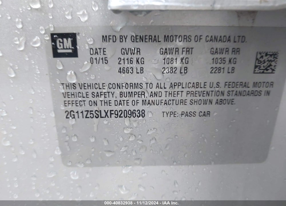 2015 CHEVROLET IMPALA LS VIN: 2G11Z5SLXF9209638