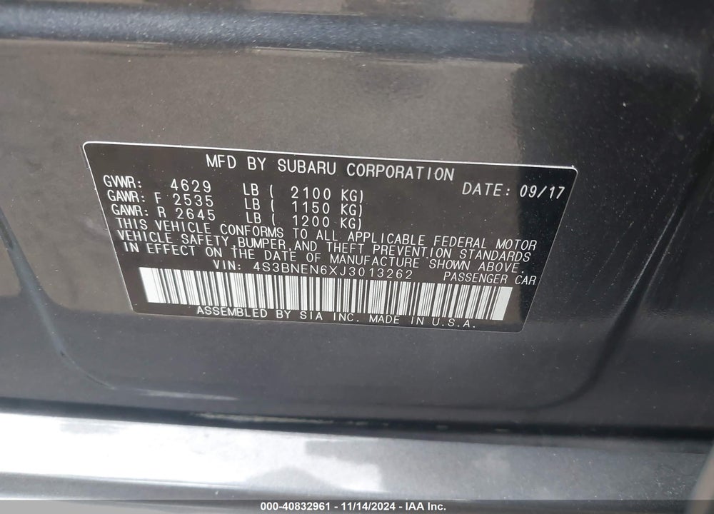 2018 SUBARU LEGACY 3.6R LIMITED VIN: 4S3BNEN6XJ3013262