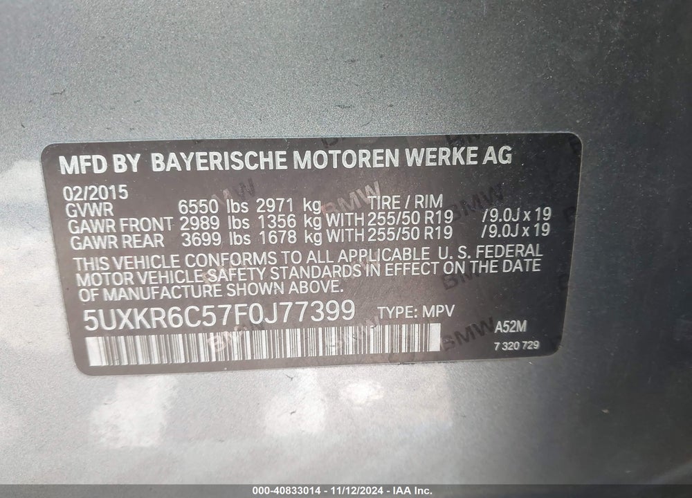 2015 BMW X5 XDRIVE50I VIN: 5UXKR6C57F0J77399